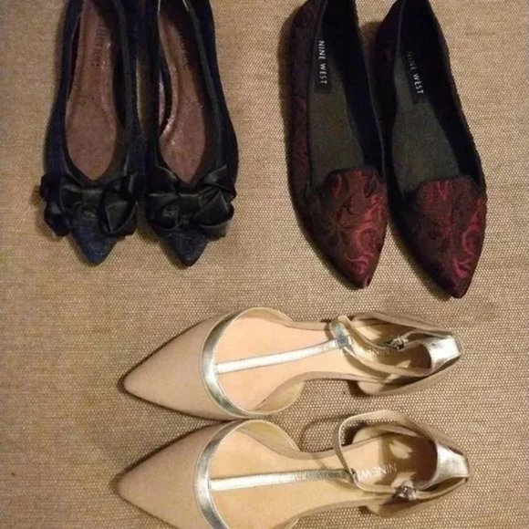 ❤️LOT 3 2 NINE WEST 1 J RENEE Womens Size 7 1/2 Pointy Toe Ballet Flats - Picture 2 of 6